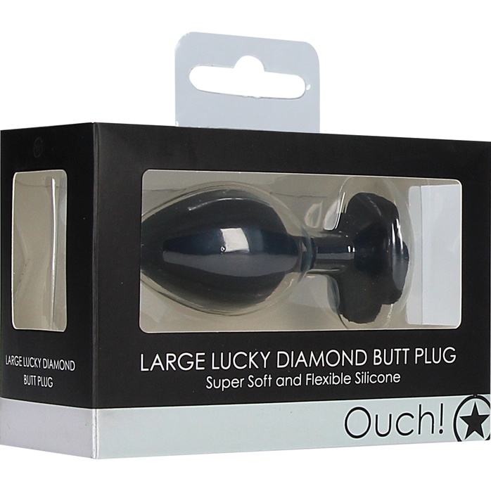 Черная анальная пробка с прозрачным кристаллом-клевером Diamond Butt Plug - 8 см - Ouch!. Фотография 5.