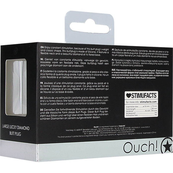 Черная анальная пробка с прозрачным кристаллом-клевером Diamond Butt Plug - 8 см - Ouch!. Фотография 6.