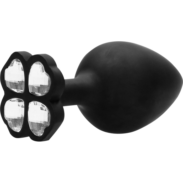 Черная анальная пробка с прозрачным кристаллом-клевером Lucky Diamond Butt Plug - 9,6 см - Ouch!. Фотография 4.