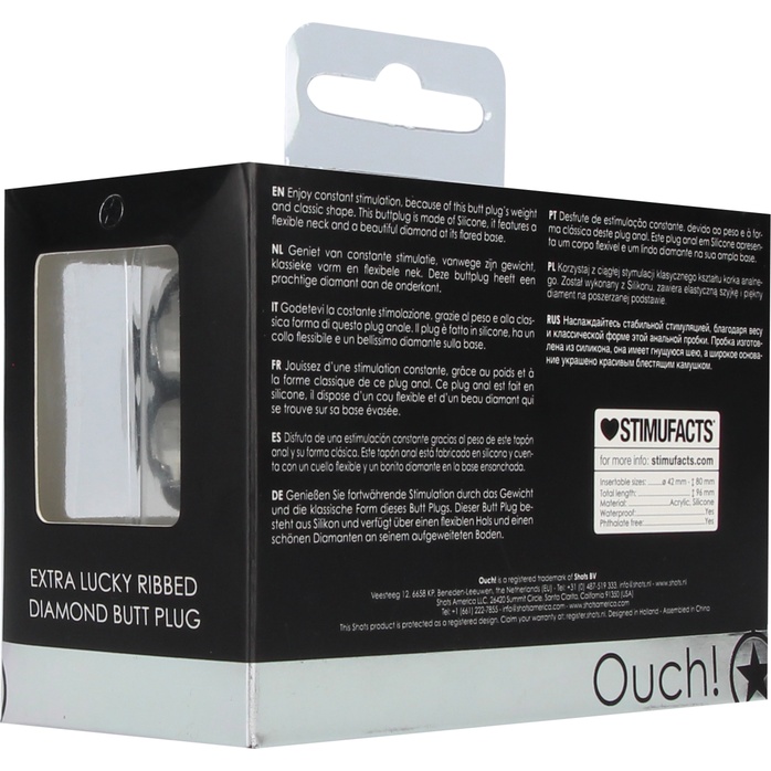 Черная анальная пробка с прозрачным кристаллом-клевером Lucky Diamond Butt Plug - 9,6 см - Ouch!. Фотография 6.