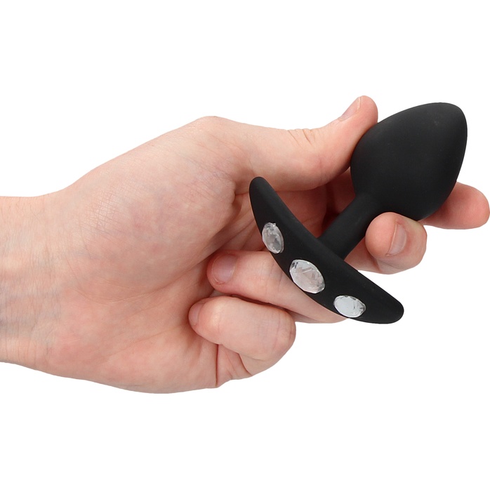 Черная анальная пробка Diamond Butt Plug With Handle - 7,7 см - Ouch!. Фотография 2.