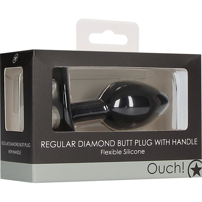 Черная анальная пробка Diamond Butt Plug With Handle - 7,7 см - Ouch!. Фотография 5.