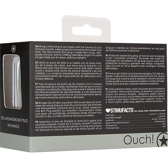 Черная анальная пробка Diamond Butt Plug With Handle - 7,7 см - Ouch!. Фотография 6.