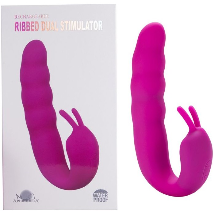 Розовый вибратор Ribbed Dual Stimulator - 17 см. Фотография 3.