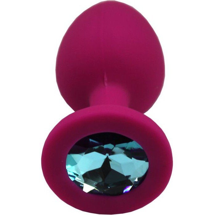 Малиновая анальная пробка с голубым кристаллом - 7,4 см