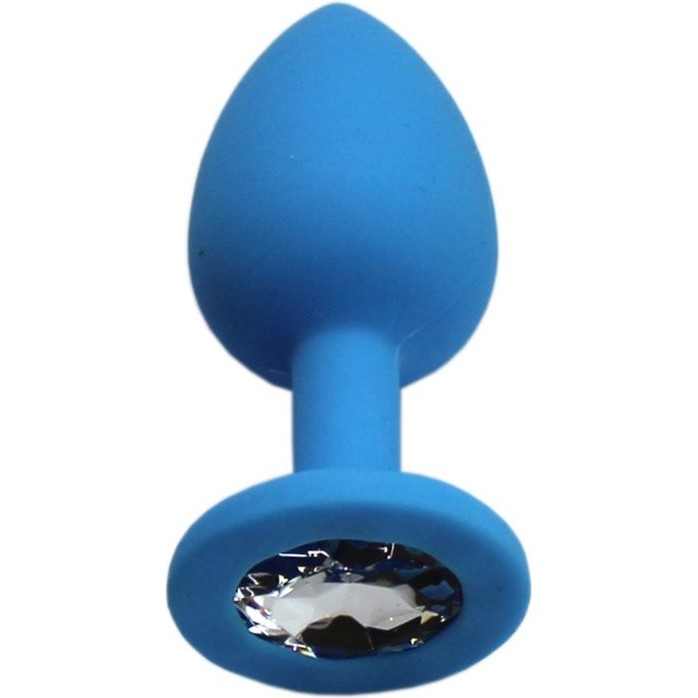 Голубая анальная пробка с прозрачным кристаллом - 7,4 см