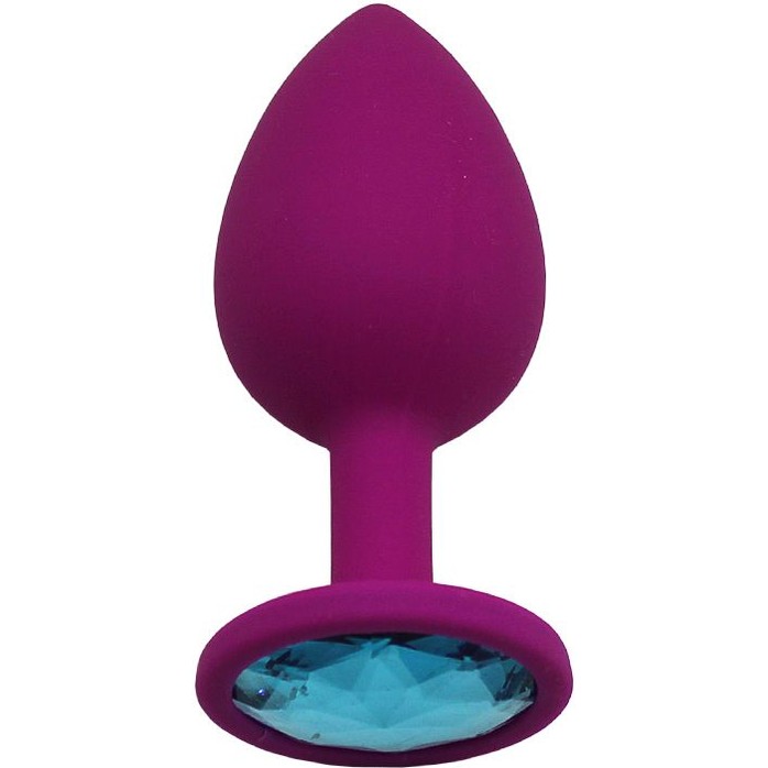Пурпурная анальная пробка с голубым кристаллом - 8,4 см