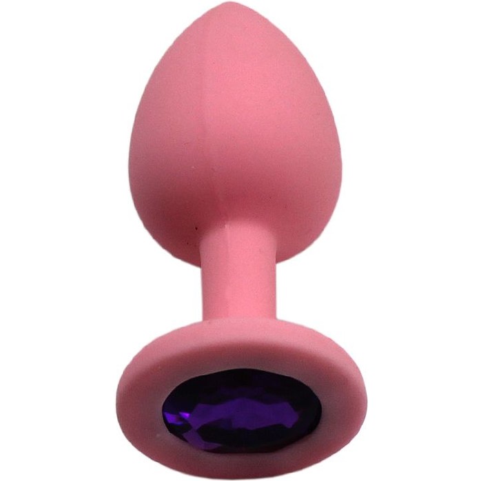 Розовая анальная пробка с фиолетовым кристаллом - 7,4 см
