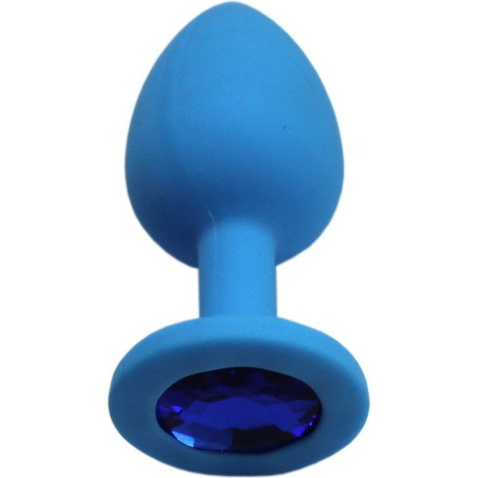 Голубая анальная пробка с синим кристаллом - 7,4 см