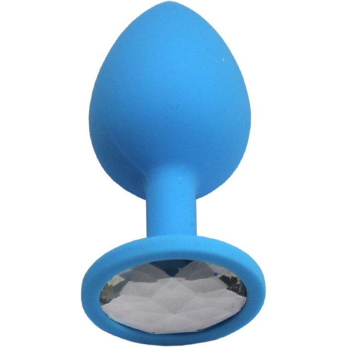 Голубая анальная пробка с прозрачным кристаллом - 8,4 см
