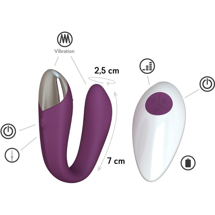 Фиолетовый вибратор для пар Fera с пультом ДУ - Infinite collection. Фотография 3.