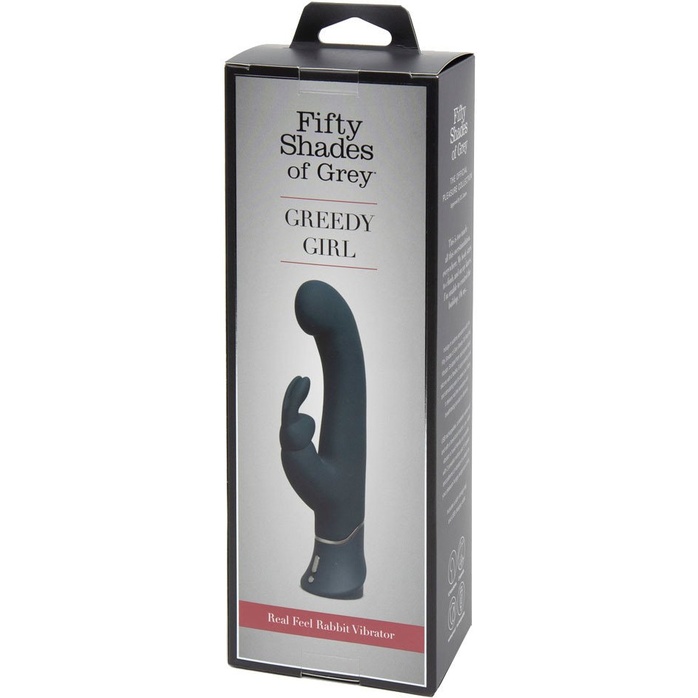 Темно-синий вибратор-кролик Greedy Girl Real-Feel Rabbit Vibrator - 25,4 см - Fifty Shades of Grey. Фотография 5.