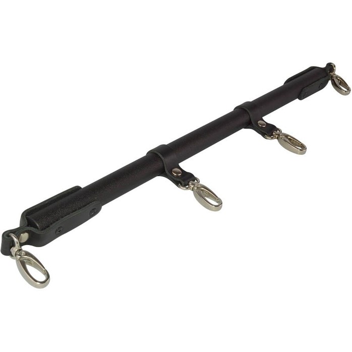Черная металлическая распорка с кожаными ремешками и карабинами - 50 см - BDSM accessories