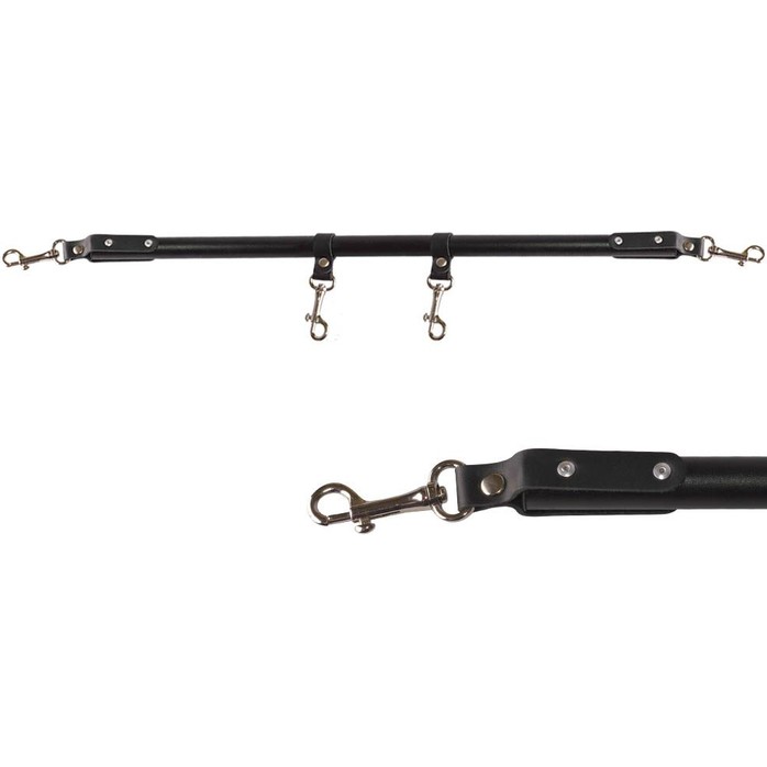 Черная металлическая распорка с кожаными ремешками и карабинами - 65 см - BDSM accessories. Фотография 3.