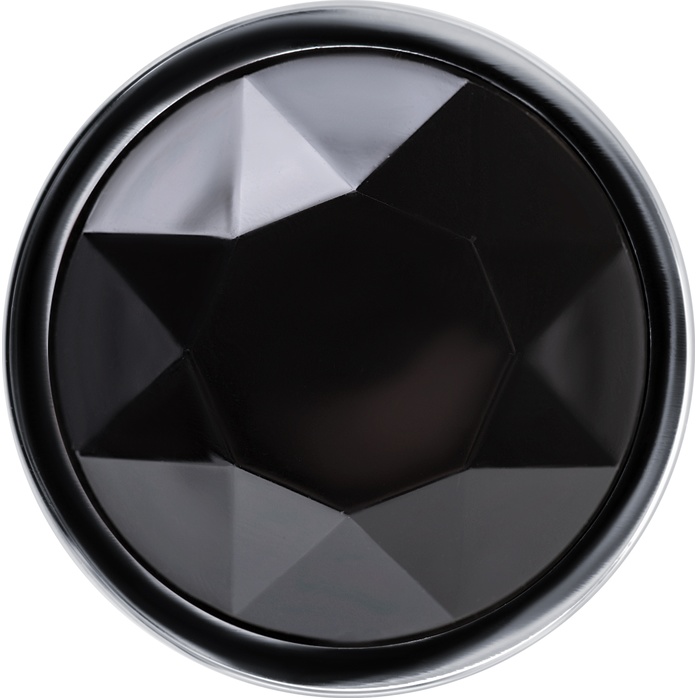 Серебристая гладкая коническая анальная пробка с черным кристаллом - 7 см. Фотография 3.
