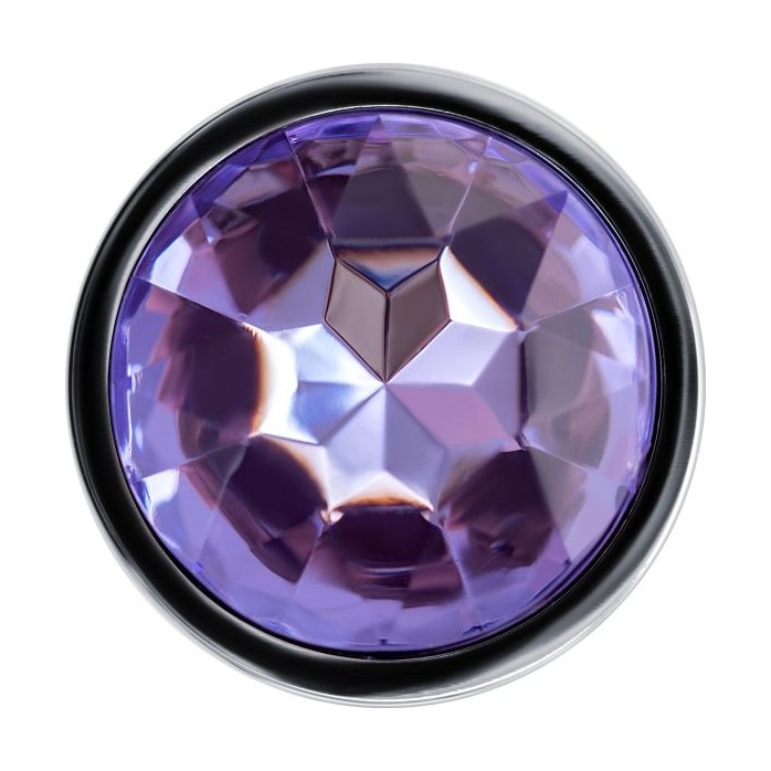 Серебристая гладкая коническая анальная пробка с фиолетовым кристаллом - 7 см. Фотография 7.