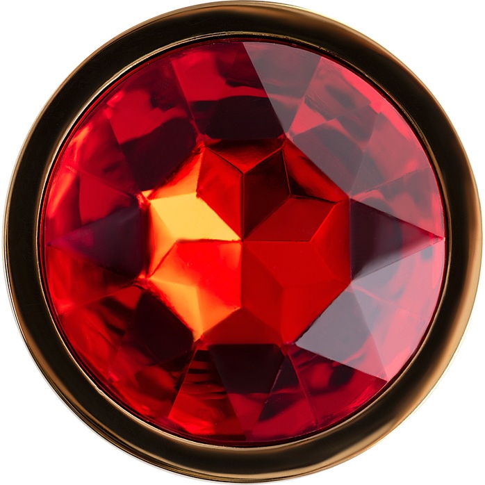 Золотистая гладкая коническая анальная пробка с красным кристаллом - 7 см. Фотография 3.
