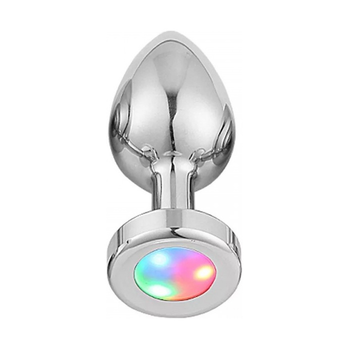 Серебристая светодиодная анальная втулка - 7,2 см - Анальные втулки с кристаллом