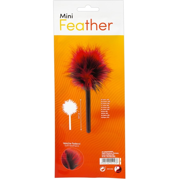 Красно-черная пуховка Mini Feather - 21 см - You2Toys. Фотография 7.