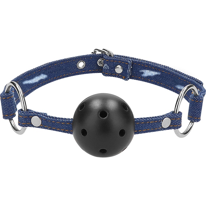 Кляп-шарик With Roughend Denim Straps с синими джинсовыми ремешками - Ouch!