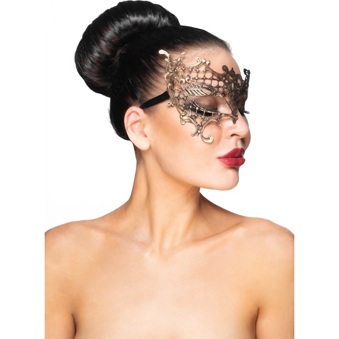 Золотистая карнавальная маска Гемма - 963-ХХ - Карнавальные маски. Фотография 2.