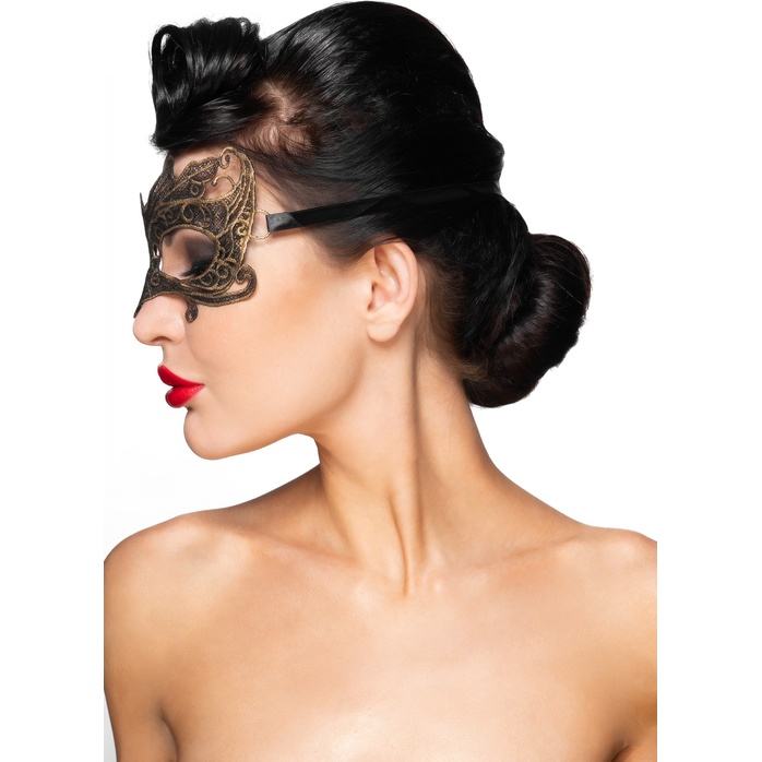 Золотистая карнавальная маска Наос - 963-ХХ - Карнавальные маски. Фотография 2.