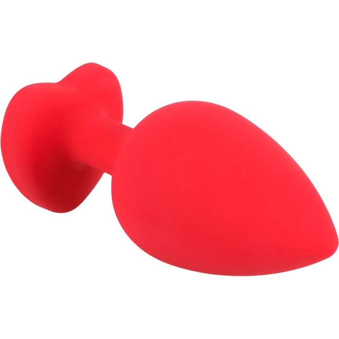 Красная силиконовая анальная пробка с черным стразом-сердечком - 9,3 см - You2Toys. Фотография 3.