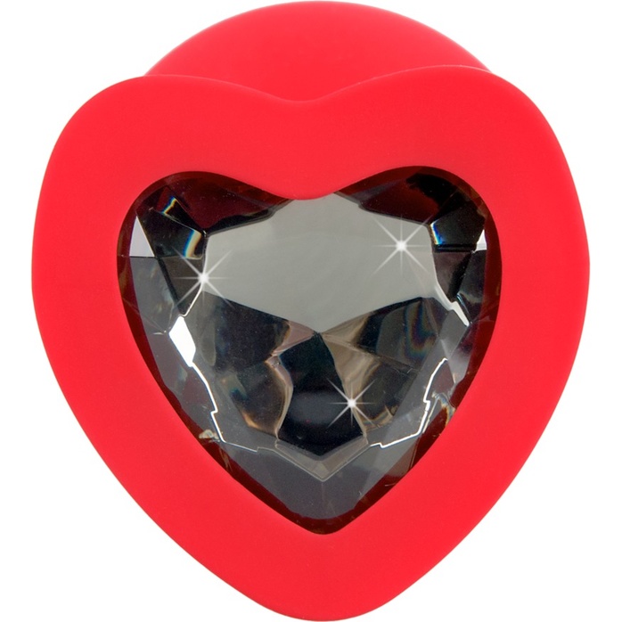 Красная силиконовая анальная пробка с черным стразом-сердечком - 9,3 см - You2Toys. Фотография 6.