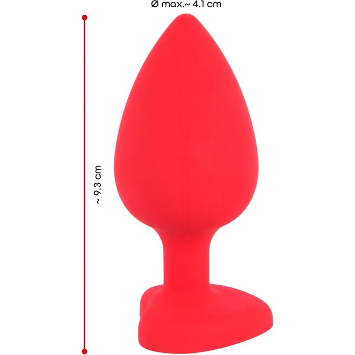 Красная силиконовая анальная пробка с черным стразом-сердечком - 9,3 см - You2Toys. Фотография 7.