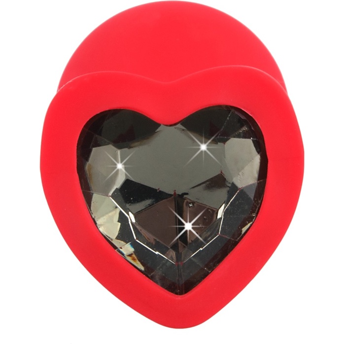 Красная силиконовая анальная пробка с черным стразом-сердечком - 7,9 см - You2Toys. Фотография 6.