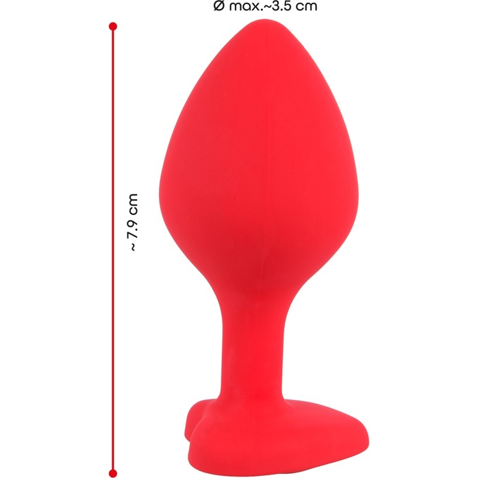 Красная силиконовая анальная пробка с черным стразом-сердечком - 7,9 см - You2Toys. Фотография 7.