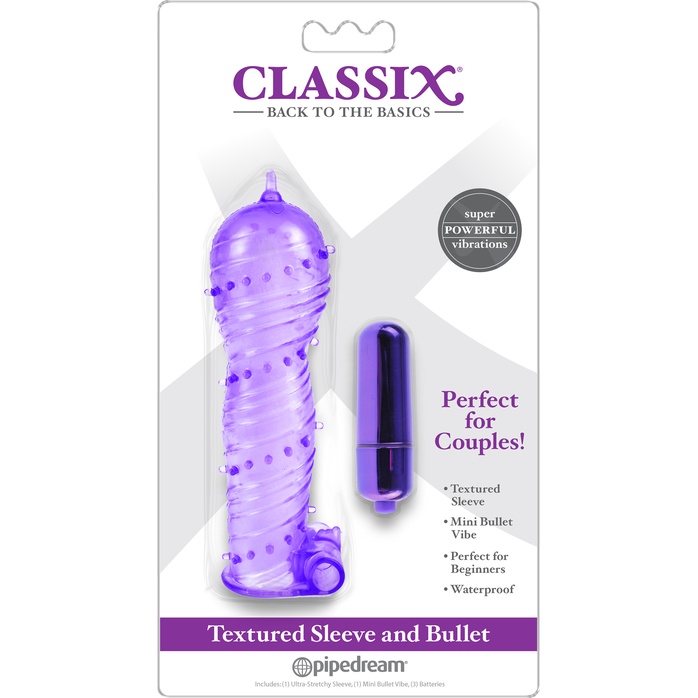 Фиолетовая вибронасадка Textured Sleeve Bullet - 14 см - Classix. Фотография 2.