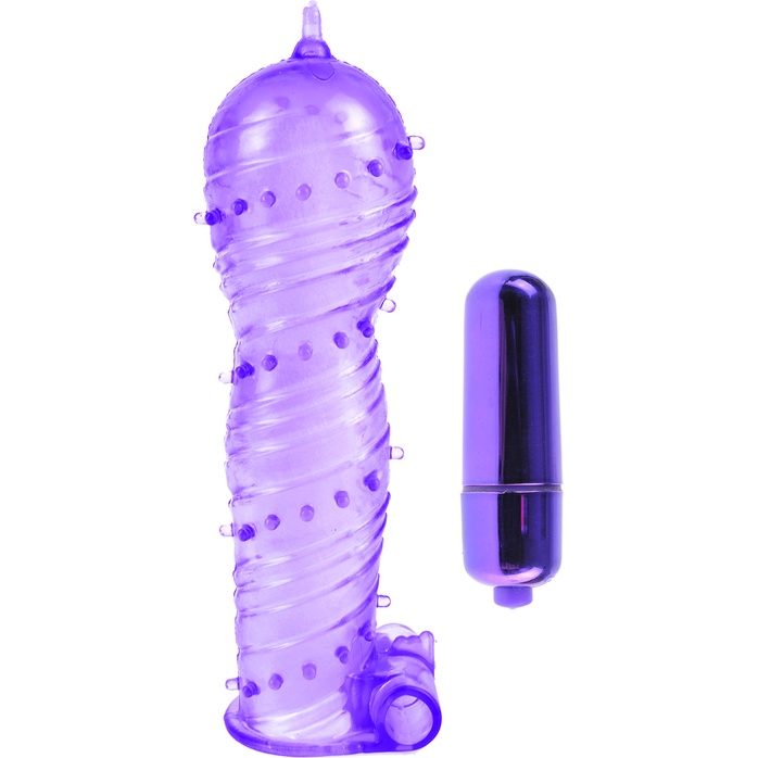 Фиолетовая вибронасадка Textured Sleeve Bullet - 14 см - Classix