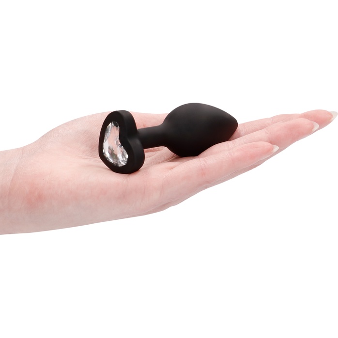 Черная анальная пробка с прозрачным стразом Diamond Heart Butt Plug - 7,3 см - Ouch!. Фотография 2.