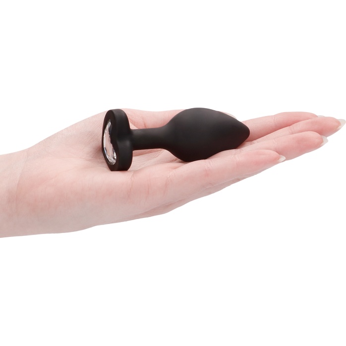 Черная анальная пробка с прозрачным стразом Diamond Heart Butt Plug - 7,3 см - Ouch!. Фотография 4.