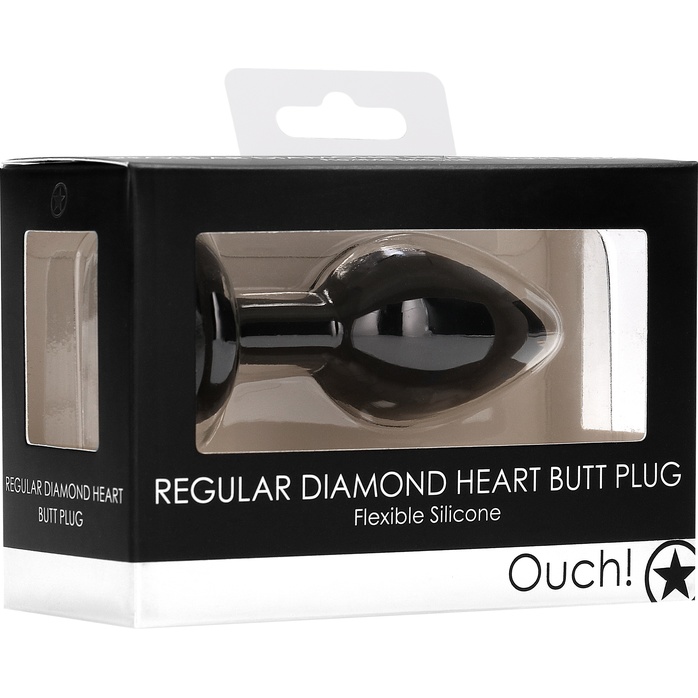 Черная анальная пробка с прозрачным стразом Diamond Heart Butt Plug - 7,3 см - Ouch!. Фотография 8.