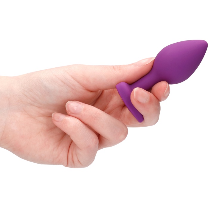 Фиолетовая анальная пробка с прозрачным стразом Diamond Heart Butt Plug - 7,3 см - Ouch!. Фотография 3.