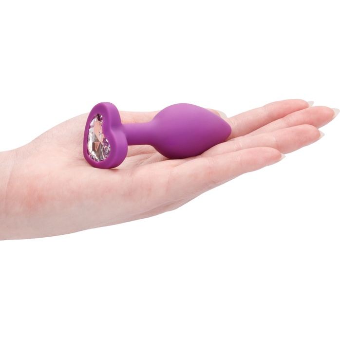 Фиолетовая анальная пробка с прозрачным стразом Diamond Heart Butt Plug - 7,3 см - Ouch!. Фотография 4.