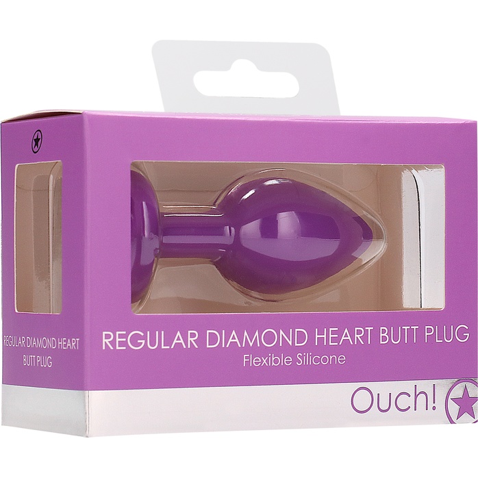 Фиолетовая анальная пробка с прозрачным стразом Diamond Heart Butt Plug - 7,3 см - Ouch!. Фотография 8.