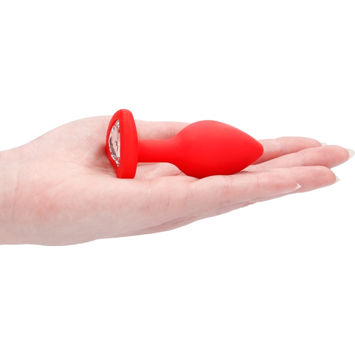 Красная анальная пробка с прозрачным стразом Diamond Heart Butt Plug - 7,3 см - Ouch!. Фотография 2.