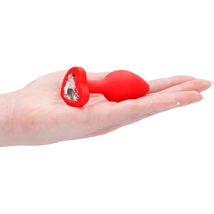 Красная анальная пробка с прозрачным стразом Diamond Heart Butt Plug - 7,3 см - Ouch!. Фотография 4.