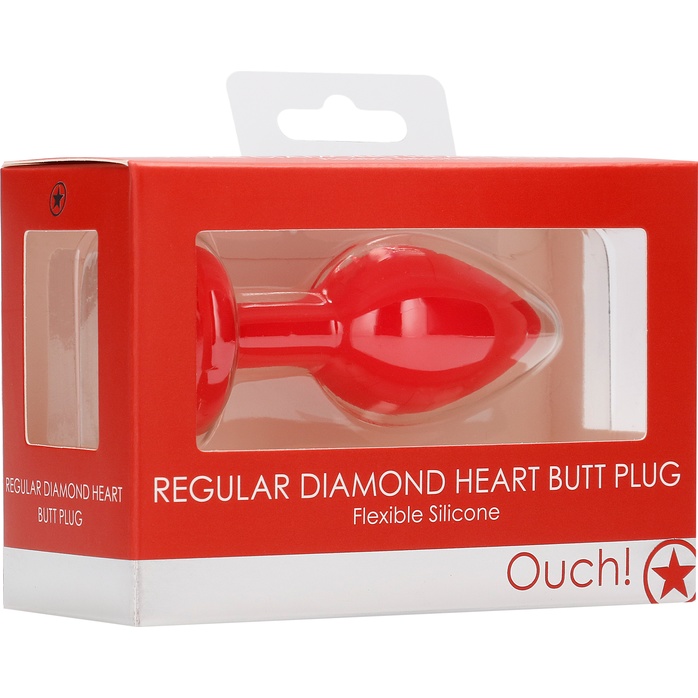 Красная анальная пробка с прозрачным стразом Diamond Heart Butt Plug - 7,3 см - Ouch!. Фотография 8.
