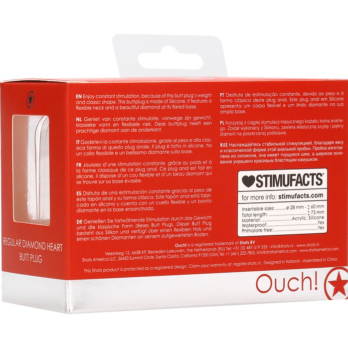 Красная анальная пробка с прозрачным стразом Diamond Heart Butt Plug - 7,3 см - Ouch!. Фотография 9.