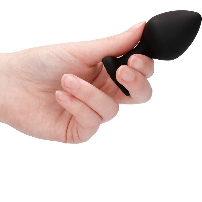 Черная анальная пробка с прозрачным стразом Large Ribbed Diamond Heart Plug - 8 см - Ouch!. Фотография 3.