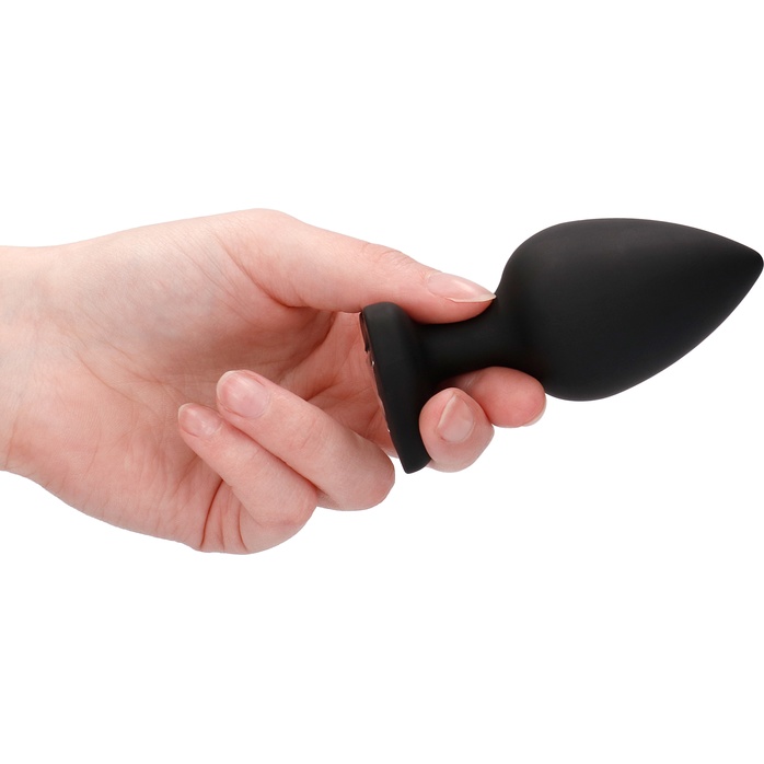 Черная анальная пробка с прозрачным стразом Extra Large Diamond Heart Butt Plug - 9,5 см - Ouch!. Фотография 3.