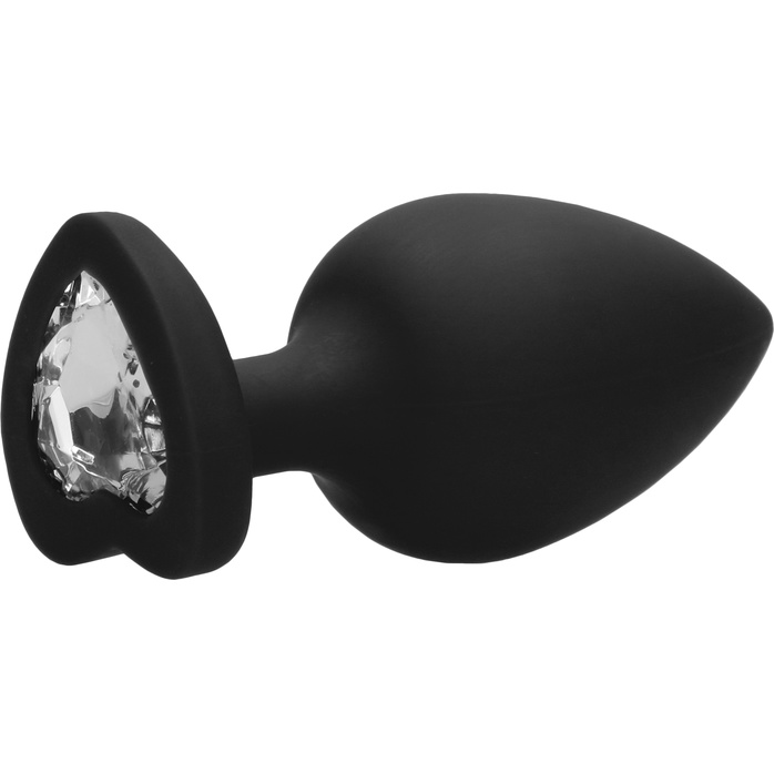 Черная анальная пробка с прозрачным стразом Extra Large Diamond Heart Butt Plug - 9,5 см - Ouch!. Фотография 7.