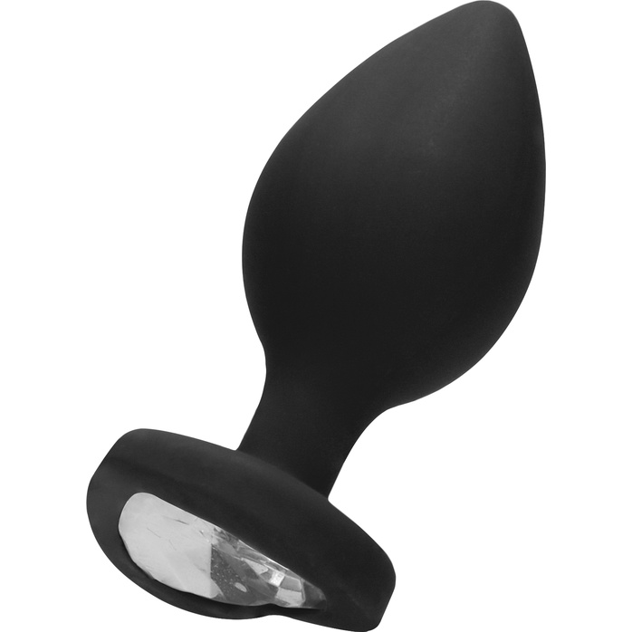 Черная анальная пробка с прозрачным стразом Extra Large Diamond Heart Butt Plug - 9,5 см - Ouch!