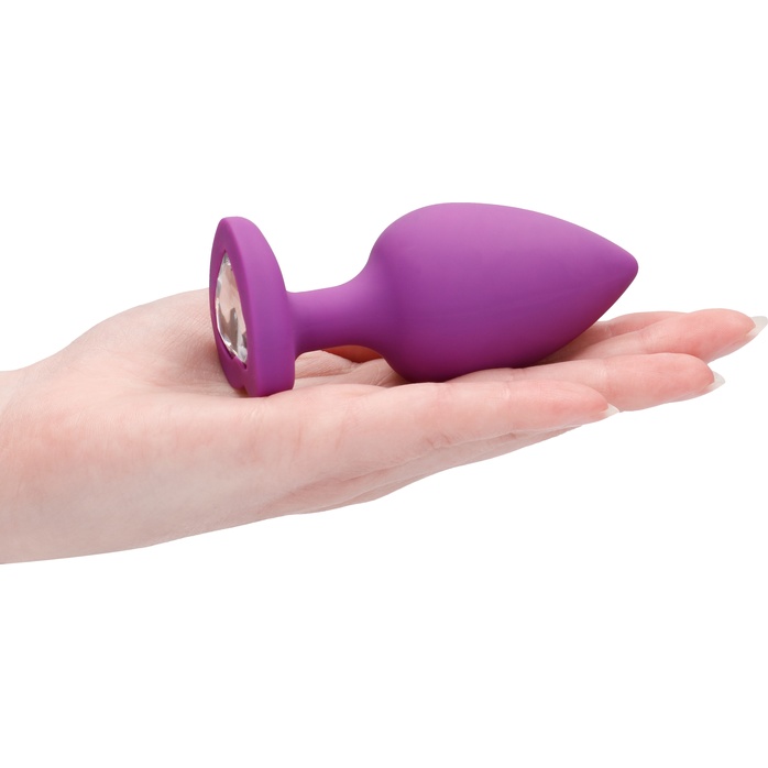 Фиолетовая анальная пробка с прозрачным стразом Extra Large Diamond Heart Butt Plug - 9,5 см - Ouch!. Фотография 2.