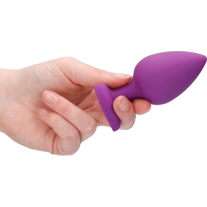 Фиолетовая анальная пробка с прозрачным стразом Extra Large Diamond Heart Butt Plug - 9,5 см - Ouch!. Фотография 3.