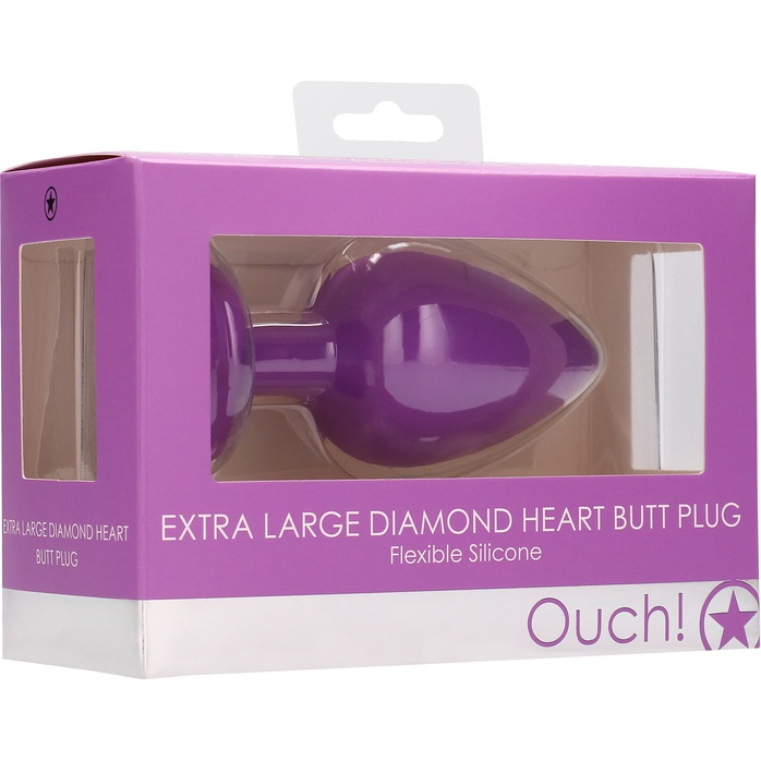 Фиолетовая анальная пробка с прозрачным стразом Extra Large Diamond Heart Butt Plug - 9,5 см - Ouch!. Фотография 8.